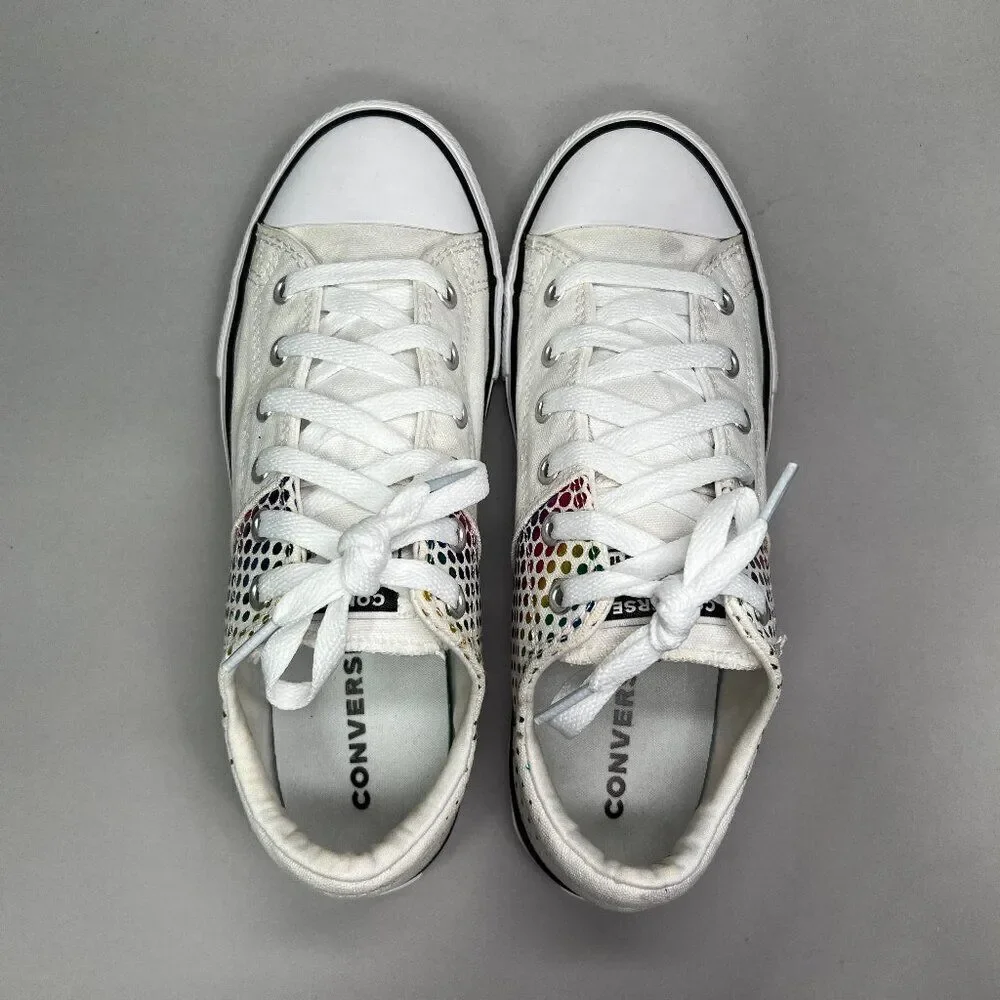 Converse Girl's Rainbow Dot Madison‎ White Canvas Low Sneakers